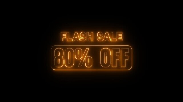 Neon Flash sale 80% OFF animation. Glowing 80 percent off sale discount motion on black background. suitable for promotion high resolution video footage.