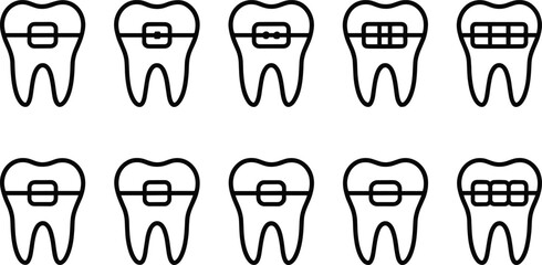Dental health and tooth care icons set. Healthy teeth, cavity, protection, prevention, dentistry. Outline vector illustrations
