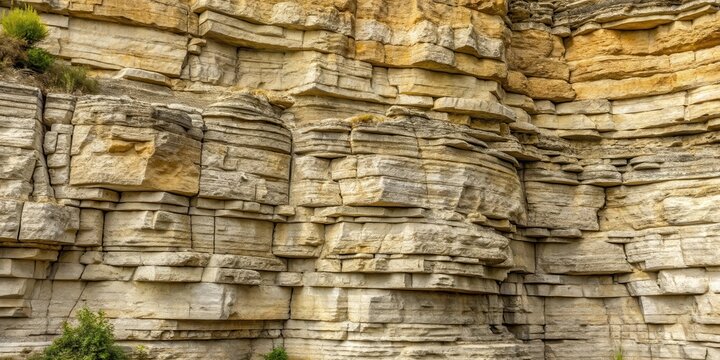 Weathered limestone rock face with visible strata patterns
