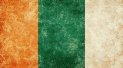 Irish flag colors orange, green, and white displaying a distressed, weathered, and textured patriotic background