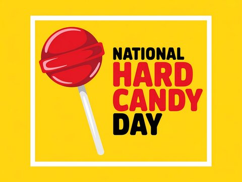 Celebrate national hard candy day with a bright red lollipop on a vibrant yellow background