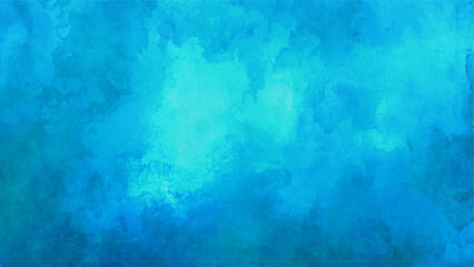 Vibrant Blue & Aqua Abstract Watercolor Texture Background with Cloud-Like Washes, Central Glow. Deep Ocean, Tropical Water, or Dreamy Sky Aesthetic Backdrop.