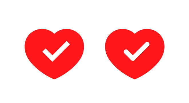 Good health icon. Red heart with check mark symbol. Healthy lifestyle and medical wellness sign