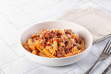 Italian pasta bolognese with meat