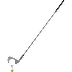 Golf club striking a white ball on a green tee with a transparent background illustrating a sporting action on a white background