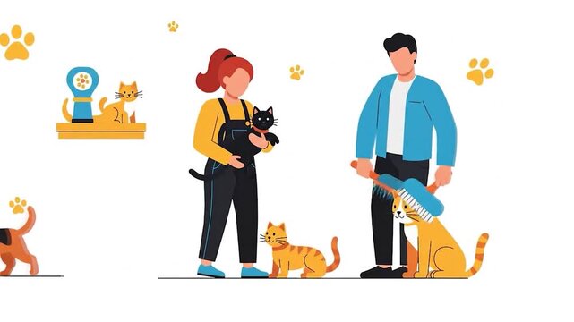 Pet Care - Owners with Dogs and Cats, Veterinary Clinic Concept.