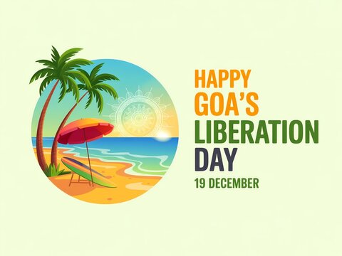 Happy goa liberation day december 19th celebration with tropical beach scene and palm trees
