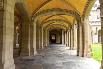 Ancient Law buildings of Old Quadrangle at Melbourne University in Melbourne, Australia.