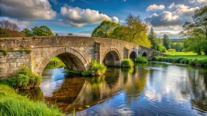 Fototapeta premium Ancient stone bridge over a river in the countryside