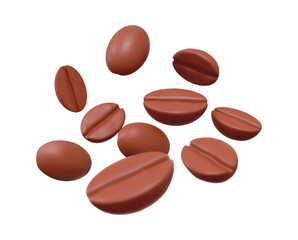 3d flying coffee beans background. Brown coffee beans for advertising and promotion of coffee products. Stock vector illustration on isolated background. 