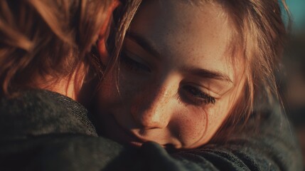 Emotional Hug in Warm Lighting 