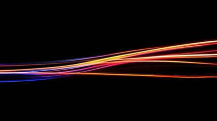 Mesmerizing abstract background with trails of vibrant multicolored lights in motion creating a dynamic and futuristic visual effect on a dark black backdrop