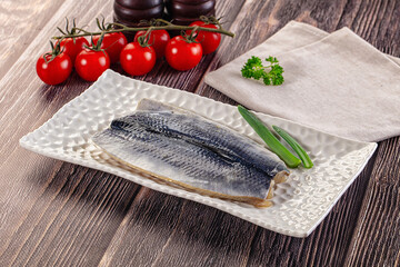 Salted herring fillet with skin