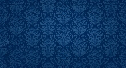 Elegant blue damask background with intricate floral patterns, ideal for luxury designs and vintage-themed projects, adding a touch of classic sophistication.