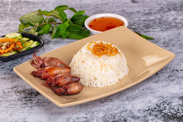 Tasty baby swuid with rice