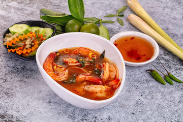 Asian sour spicy soup with prawn