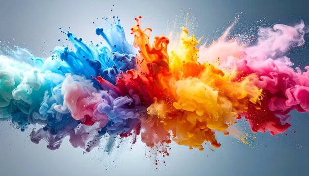 Vibrant explosion of colorful paint splashes creating an artistic abstract background for creative projects
