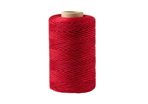 Bright red thread spool with a wooden core