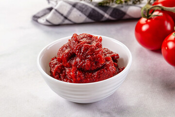 Red organic fresh tomato paste