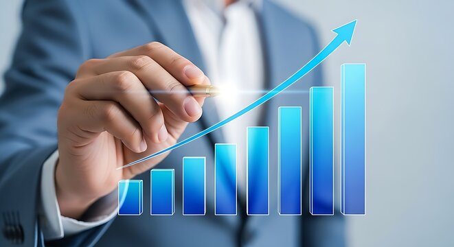 Businessman drawing a growing business graph with a pen
