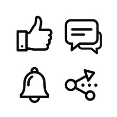 Obraz premium Social Media Icons Like, Comment, Notification, Share - Vector Set