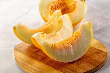 Ripe sweet juicy melon with slices