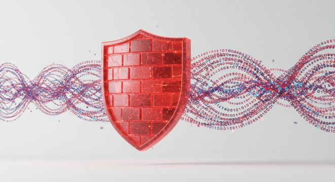 Firewall security shield protecting data from cyber threats and attacks.