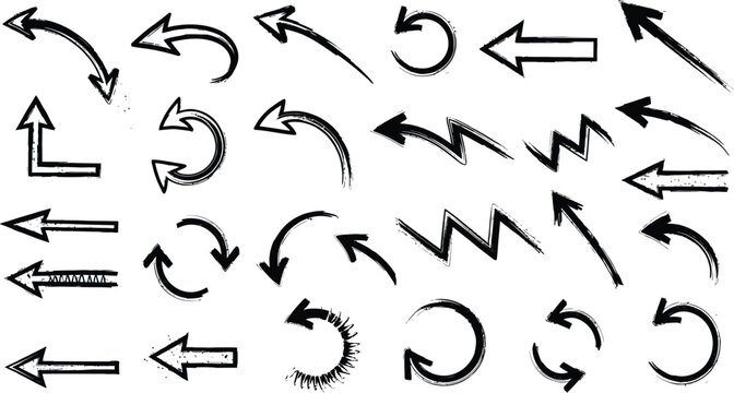 ink brush hand drawn arrows vector collection black sketch directional icons for graphic design and educational use