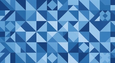 Abstract geometric background with various shades of blue triangles and squares, modern design.