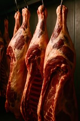 A rack of meat hanging from the ceiling