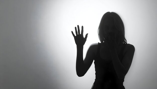 Silhouette of a woman with raised hands against a bright background, conveying emotion and mystery