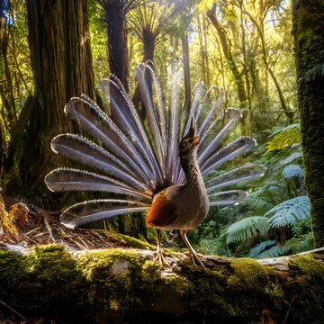El Esplendor del Ave Lira en el Bosque Iluminado
