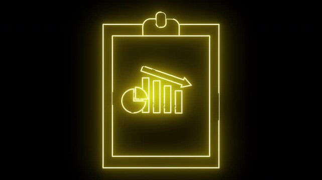 Yellow neon financial report Contains a circle bars and downward arrow
