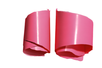 Pink ribbon bow with torn edges and purple accent on black background Keywords: pink, ribbon