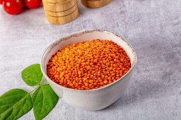 Raw dry red lentil in the bowl