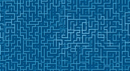 Abstract blue maze pattern representing complex connections and digital network pathways