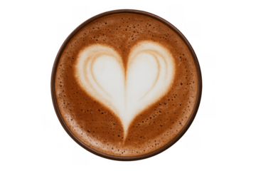Creamy cappuccino with delicate heart latte art, offering a warm moment, isolated on transparent background