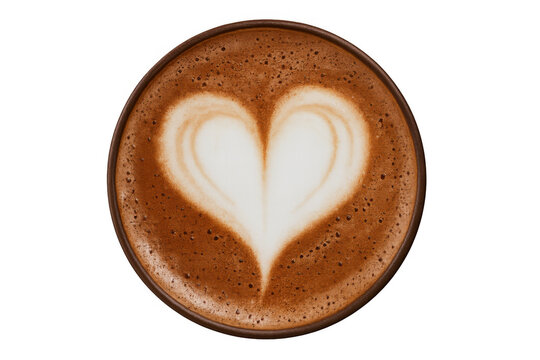 Creamy cappuccino with delicate heart latte art, offering a warm moment, isolated on transparent background