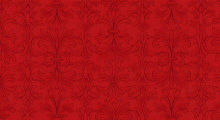 Elegant red damask pattern with ornate floral scrolls and a vintage feel, perfect for luxury backgrounds.