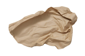 Fototapeta premium Overhead view of crumpled brown paper bag texture on white background graphic design