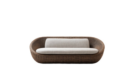 Woven couch with neutral cushion, resting on black background