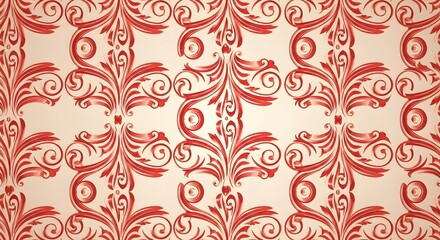 Elegant red floral damask pattern on cream background, vintage wallpaper design
