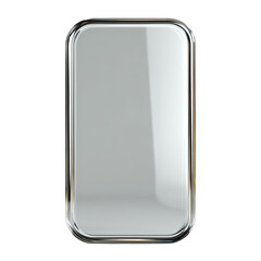 Glossy, chrome-framed rectangular object against a stark black backdrop