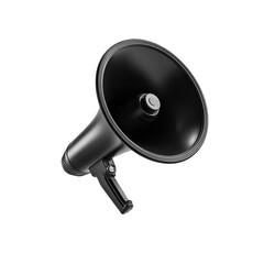 Sleek black megaphone, angled slightly on solid dark background