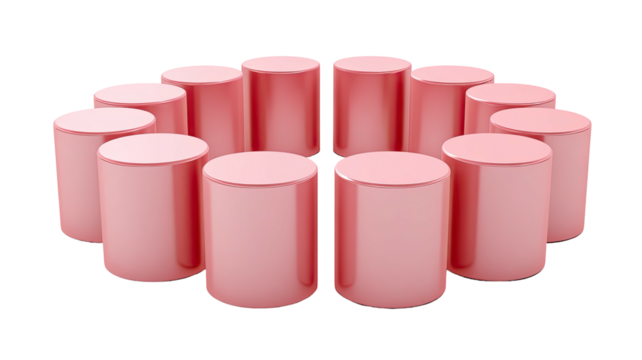 Cylinders form a pink ring, symmetrically arranged on black ground
