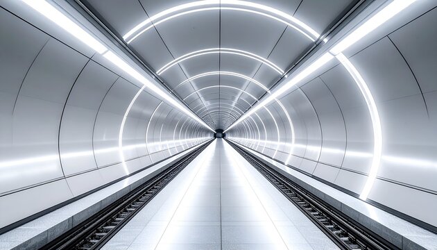 Futuristic subway tunnel with glowing lights and sleek design, capturing the essence of urban transportation