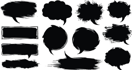 Hand drawn speech bubble doodle set, chat message frames in black brush strokes, conversation icons. © CreatAr8
