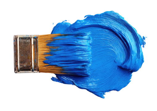 Blue paint swirl on a paintbrush against black background