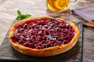Tasty homemade pie with cherry
