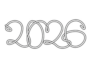 New Year, Future, Year, Number, Numerals, Line art, Continuous line, Abstract, Modern, White line, Outline